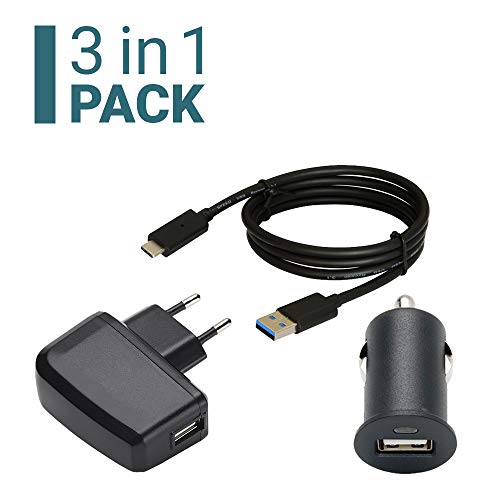 One Cargador Coche Mini Cargador Slim USB F1 Play etc Power 5 UMIDIGI F1 One Pro Slabo 3 en 1 Set Cargador para Ulefone Armor 2 con Cable de Datos Typ-C Negro