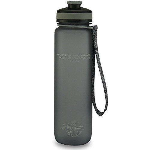 SMARDY Tritan Botella de Agua para Beber Gris - 1000ml - de plástico sin BPA - Tapa de un Clic - fácil de Abrir - ecológica - Reutilizable