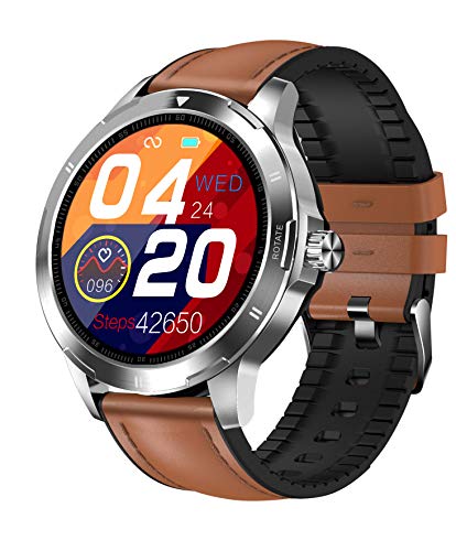 SOULBEST Smartwatch Reloj Inteligente Hombre Deportivo con Monitor de Ritmo Cardíaco/Sueño/Oxigeno en Sangre/Presión Sanguínea Podómetro Rastreador de Fitness Notificación de Mensaje (Cuero marrón)