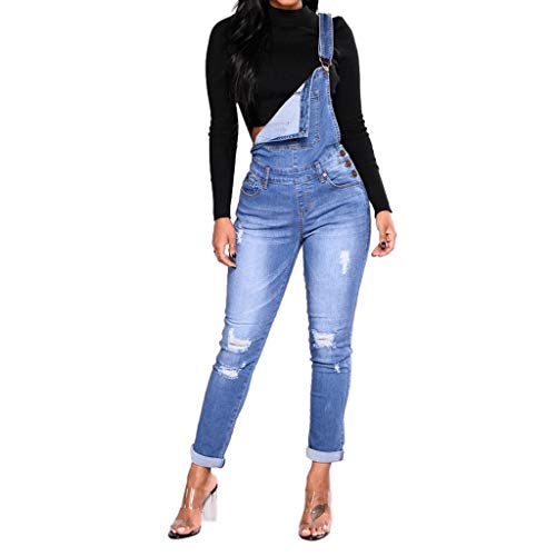 STRIR Mujer Chicas Peto Vaquero Mono Pantalones Anchos Pantalones Harem Largo Casual Elegante Fiesta Boyfriend Jeans (M, Azul)