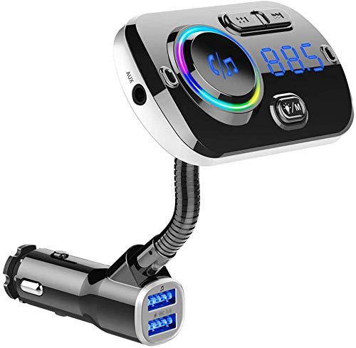 Transmisor FM inteligente Bluetooth MP3 Player,Modulador FM de coche QC3.0 Cargador rápido Adaptador de radio de coche Transmisor inalámbrico para vehículo