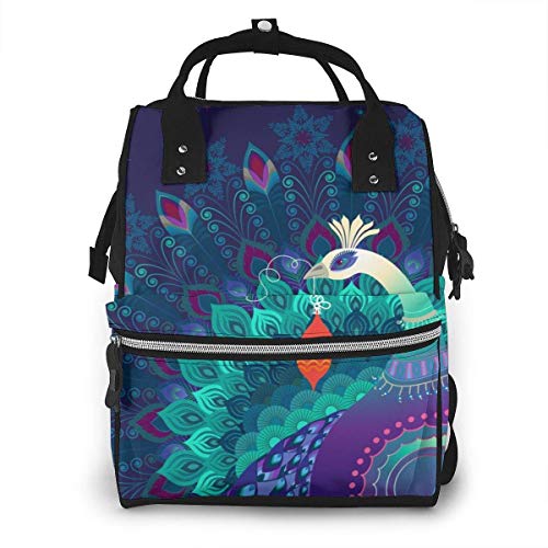 UUwant Mochila de pañales Momia Beautiful Colorful Magic Peacock Bird Holds Christmas Ornament Diaper Bags Large Capacity Diaper Backpack Travel Nappy Bags Mummy Backpackling
