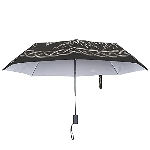 Viking Valknut y árbol de la vida, paraguas plegable de apertura automática, resistente al viento, paraguas de viaje, blanco (Blanco) - Uicoomhill-UBR-8