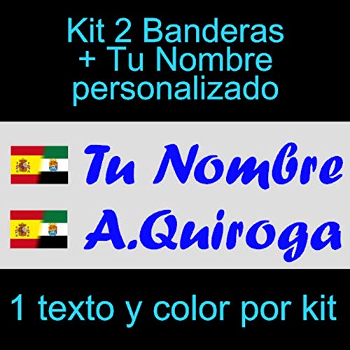 Vinilin - Pegatina Vinilo Bandera España/Extremadura + tu Nombre - Bici, Casco, Pala De Padel, Monopatin, Coche, etc. Kit de Dos Vinilos (Azul Oscuro)