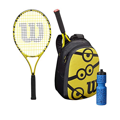 Wilson Minions 25 Set de raquetas de tenis, Para niños de 9 a 10 años, Incluye mochila y botella de agua, Amarillo/Negro, WR064310F001