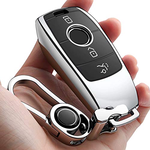 XTT Compatible con Mercedes Benz Key Fob Cover, Suave TPU Super Durable Key Case Cover para Mercedes Benz E Class, S Class, 2017 hasta W213 Keyless Smart Key Fob_ (Plata)