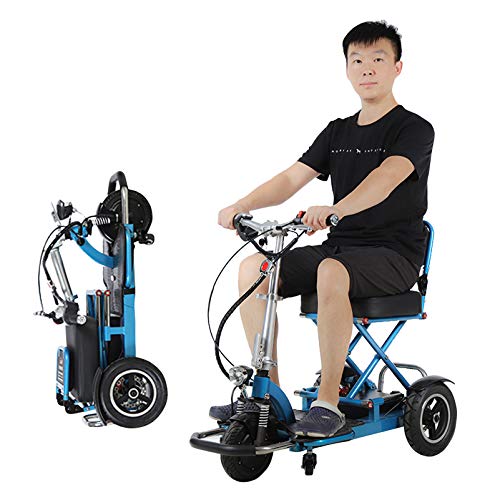 YF-Mirror Mobility Scooter eléctrico de Movilidad para Adultos Mayores - Tiller Plegable - Compacto para Viajes - Batería de 10 Ah - 4 Ruedas - Azul
