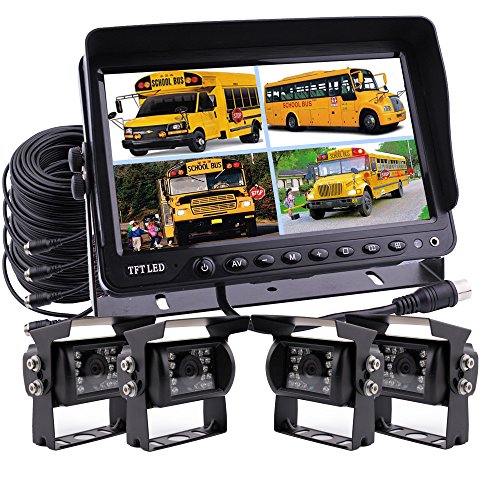 Zhiren- Sistema de cámara de visión Trasera de 9 Pulgadas Digital Monitor Integrado Quad Split Pantalla Sistema de cámara de Seguridad cámara de visión Trasera Kit 4X cámara Caravana Cámara