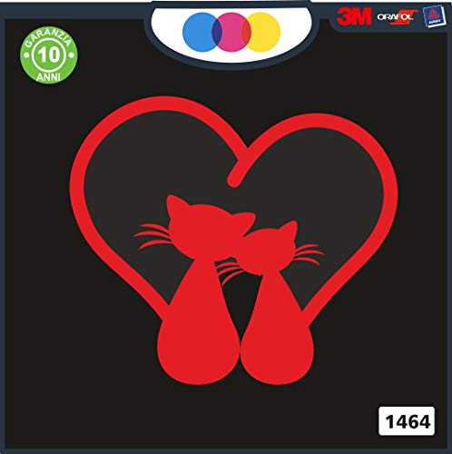 Adhesivo de gato con corazón para puertas, ventanas, muebles, paredes, coches, motos, caravanas, tuning, 15 x 15 cm, color rojo