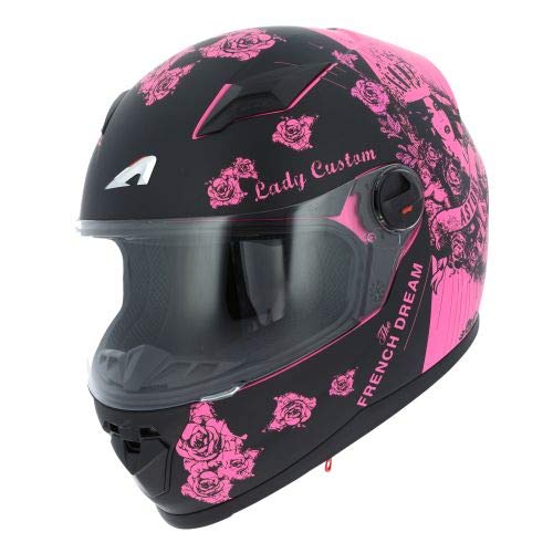 Astone Helmets - Casque intégral GT2 Graphic Lady Custom - Casque de moto femme - Casque idéal en milieu urbain - Casque de moto intégral en polycarbonate - Black/Pink S