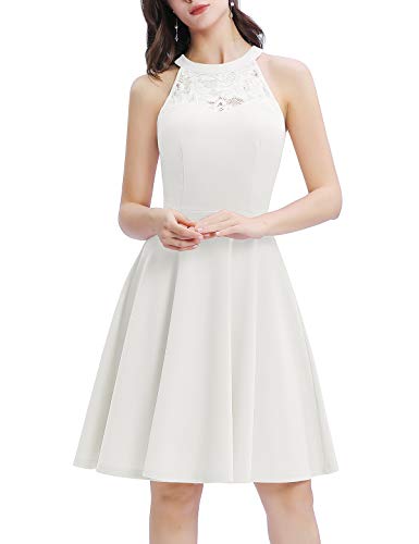 Bbonlinedress Vestidos Mujer de Cóctel Vintage Elegantes años 50 para Bodas Fiesta Bailar Cuello Halter Ivory 2XL