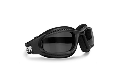 BERTONI Gafas Moto Antivaho Cordón Ajustable para Casco - Interior Acolchado AF113 Negro Opaco (Lente Oscura)