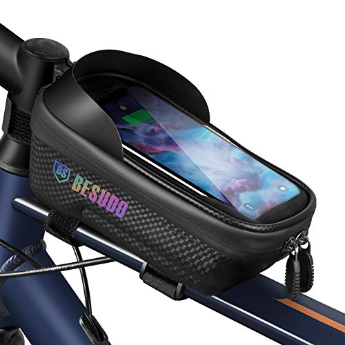 Besudo Bolsa para cuadro de bicicleta resistente al agua - Soporte para teléfono móvil ideal para la navegación - Bolsa para bicicleta - Bolsa para teléfono móvil - tubo superior de bicicleta