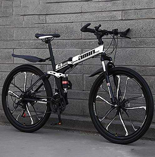 Bicicleta De MontañA Plegable De 26 Pulgadas con SuspensióN Completa Marco De Acero Al Carbono De Alta Resistencia De 21/24/27/30 Velocidades MTB Bicicleta De MontañA con Freno Bicicleta De MontañA Plegable De 26 Pulgadas con SuspensióN Completa Marco De Acero Al Carbono De Alta Resistencia De 21/24/27/30 Velocidades MTB Bicicleta De MontañA con Freno