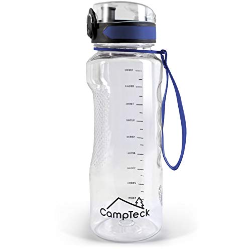 CampTeck U6972 - BPA Free Botella Agua de 1 litro (1000 ml 1l Water Bottle Deportiva Tritan - Tapa antirreflejo con Cierre a Prueba de Fugas - con Correa de Transporte - Azul - 1000 ml (1 litro)