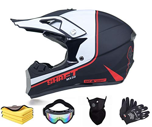 Casco de motocross, para adultos, con guantes, máscara, gafas integrales, casco de moto, casco de moto, casco de protección ATV (S)
