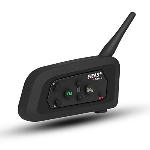 EJEAS V4 Pro Casco de Motocicleta Intercomunicador Bluetooth Auriculares Sistema de Comunicación Radio FM 1200M 4 Personas Full Duplex Hablando al Mismo Tiempo Puede Conectar GPS, Teléfono Móvil
