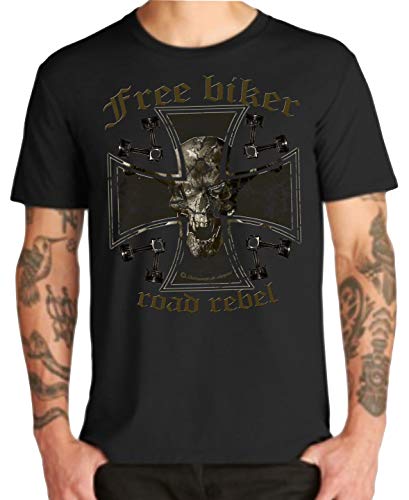 Free Biker Bad Ass Shirts Eagle Skull Milwaukee Motorcycle Moto Iron Cross Rebel negro. L
