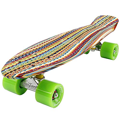 FunTomia Mini Board monopatín Skateboard 57cm - con o sin LED Ruedas - Wheel 59mmx45mm (82A) - Rodamiento ABEC-11 (racha/Verde - sin LED)