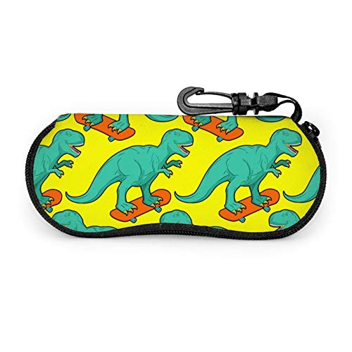 Gafas de sol gafas caso caso caso caso con clip de cinturón retro dinosaurio tiranosaurio en monopatín cremallera portátil gafas bolsa