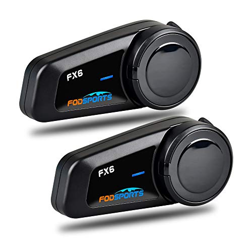 Intercomunicador Casco Moto, FODSPORTS FX6 Intercomunicador Bluetooth para Moto Manos Libres, Intercom Group Casco Moto para 6 Motoristas, 1000m Motocicleta Interfono Auricular Bluetooth