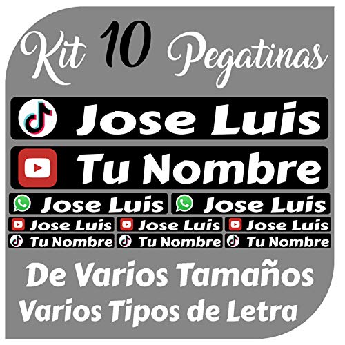 Kit 10 Pegatinas Vinilo Instagram, Facebook, Whatsapp + tu Texto - Bici, Casco, Pala De Padel, Monopatin, Coche, Moto, etc. Kit de Dos Vinilos (Pack Fuentes 1)