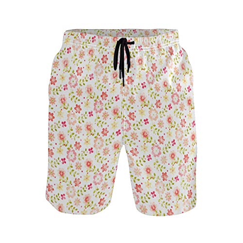 LUPINZ - Pantalones cortos de natación para hombre con diseño de flores y muelles, pantalones cortos de playa con bolsillos, ajuste delgado 1 L