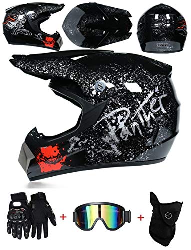 LZSH Casco de moto casco de motocross profesional, casco de cross, MTB, casco infantil, casco con gafas/guantes/máscara, ECE homologado adultos niños quad bike ATV go-kart-helm (A,M: 57-58 cm)