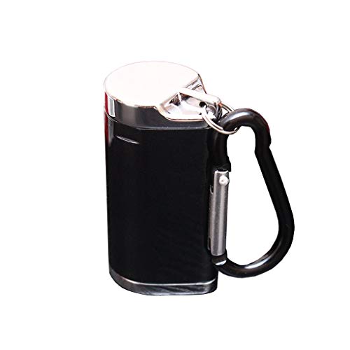 Mini cenicero portátil de acero inoxidable, cenicero exterior en el bolsillo del cigarrillo, cápsula personalizada, cenicero llavero de plata negro (Color : Black-B)