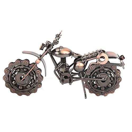 Modelo de motocicleta vintage, escultura de arte de bronce, decoración de escritorio para el hogar, modelo de motocicleta de rueda de cadena, modelo de moto de hierro artesanal, regalo de juguete para