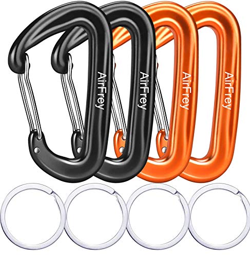 Mosqueton Llavero 12KN Wiregate 7075 Aleación de Aluminio Tarea pesada ligero Biners para Hamaca Cámping Senderismo Mochila Llavero Correa de perro y Arnés para Perros (2pcs Negro y 2pcs Naranja)