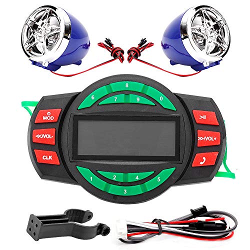 Moto Reproductor de MP3 BT, Fydun LCD resistente al agua Reproductor de MP3 para motocicleta BT Radio FM Altavoz con soporte de carga del teléfono Soporte USB Reproducción USB