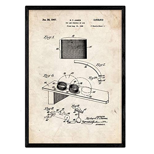 Nacnic Poster con patente de Juguete de muelle 2. Lámina con diseño de patente antigua en tamaño A3 y con fondo vintage