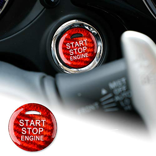 NEFELI Pegatina de fibra de carbono para el botón de arranque del motor del coche para Mitsubishi Outlander ASX Eclipse Cross (rojo)