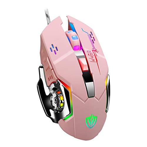 Njuyd - Ratón de ordenador para videojuegos (6D, 4 velocidades, DPI RGB, ratón para videojuegos PUBG, portátil, 7 colores, con luz de fondo