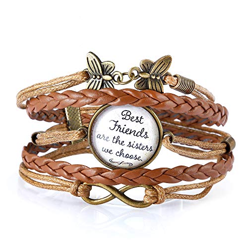 NovaLuna Pulsera de la amistad «Best Friends», cierre de mosquetón, correas de piel sintética, cordones con colgante de infinito, mariposas, piedra de suerte, con inscripción en oro, sin níquel marrón NovaLuna Pulsera de la amistad «Best Friends», cierre de mosquetón, correas de piel sintética, cordones con colgante de infinito, mariposas, piedra de suerte, con inscripción en oro, sin níquel marrón