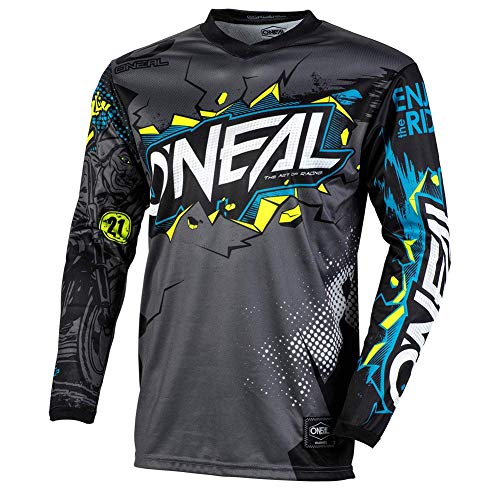O'Neal | Camiseta de Motocross Manga Larga | MX MTB Mountainbike Enduro | Protección para los Codos cosidos, Cuello en V, Material Transpirable | Element Youth Jersey Villain | Niños | Gris | Talla L