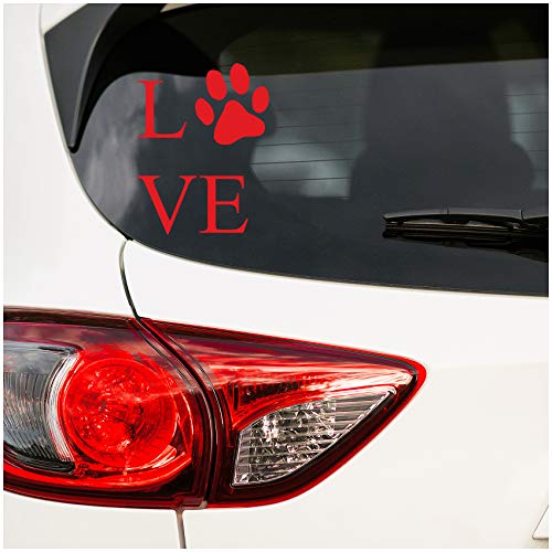 Pegatina con texto "Love", 10 x 13 cm, para coche, moto, caravana, coche, huella de perro, huella de perro, gato, color rojo carmín K056