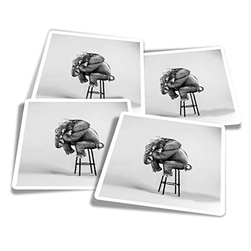 Pegatinas de vinilo (juego de 4) 10 cm – BW – ny Elefante Sitting Down divertidos adhesivos para ordenadores portátiles, tabletas, equipaje, reserva de chatarra, neveras #37705
