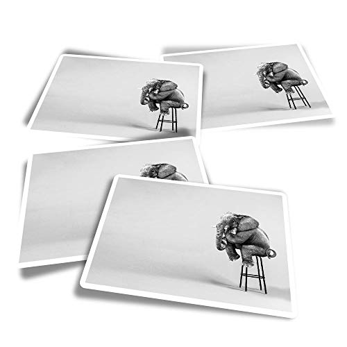 Pegatinas rectangulares de vinilo (juego de 4) – BW – ny Elephant Sitting Down divertidos adhesivos para ordenadores portátiles, tabletas, equipaje, reserva de chatarra, frigoríficos #37705
