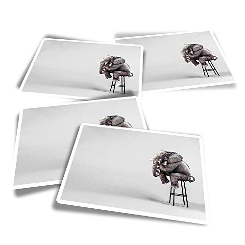 Pegatinas rectangulares de vinilo (juego de 4) – Elefante Sitting Down divertidos adhesivos para ordenadores portátiles, tabletas, equipaje, reserva de chatarra, frigoríficos #16786