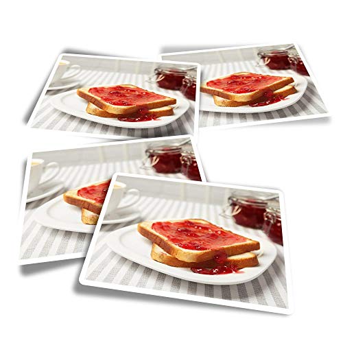 Pegatinas rectangulares de vinilo (juego de 4) – Strawberry Jam on Toast Breakfast Food Fun Calcomanías para ordenadores portátiles, tabletas, equipaje, reserva de chatarra, frigoríficos #46337
