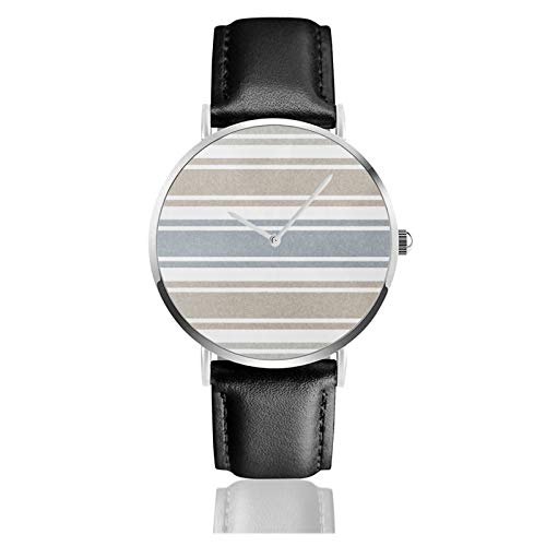 Reloj de pulsera minimalista de cuarzo para mujer fino moteado costero azul ancho correa de cuero
