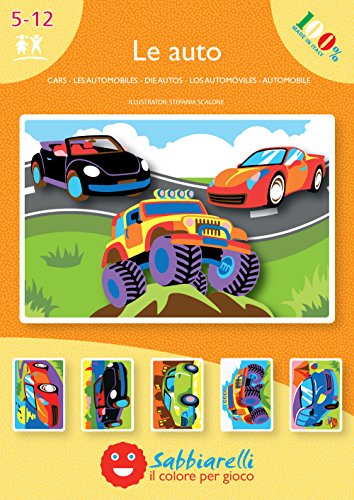 Sabbiarelli Sand-it For Fun - Álbum Los automóviles: 5 Dibujos pre-pegados para Colorear con la Arena (Arena no incluida), Adecuado para niños de años 5+