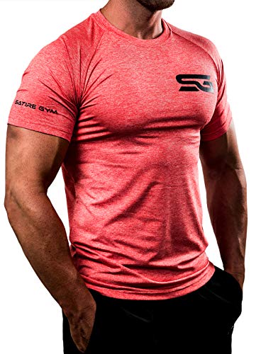 Satire Gym - Camiseta Ajustada Fitness Hombres/Ropa Deportiva de Secado rápido Hombre - Apta como Camiseta de Culturismo y Camiseta de Gimnasio Entrenamientos (Rojo Moteado, XL)