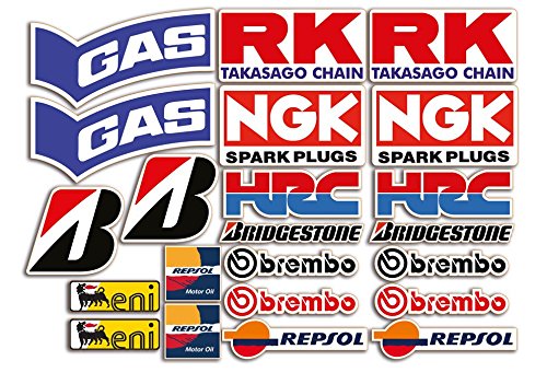 Set de 22 pegatinas para moto de patrocinadores para SBK, Honda, Yamaha, Ducati, Suzuki, BMW o Aprilia Set de 22 pegatinas para moto de patrocinadores para SBK, Honda, Yamaha, Ducati, Suzuki, BMW o Aprilia