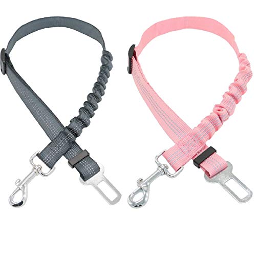 tangger 2 PCS Cinturón de Seguridad para Perros Ajustable,Cinturón Seguridad Perro Coche Rosa y Gris con Amortiguador Elástico y Mosquetón tangger 2 PCS Cinturón de Seguridad para Perros Ajustable,Cinturón Seguridad Perro Coche Rosa y Gris con Amortiguador Elástico y Mosquetón