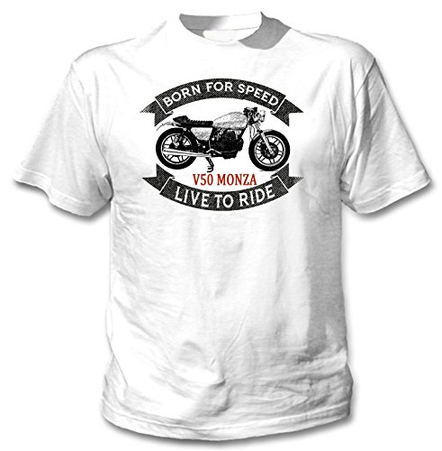 TEESANDENGINES Moto Guzzi V50 Monza Camiseta Blanca para Hombre de Algodon Size Xlarge