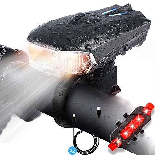 TOYAMI Luz Bicicleta Recargable USB,Linterna Bicicleta LED con 400 Lúmenes IPX5 Impermeable, Luz Bicicleta Delantera y Trasera con 5 Modos, Adecuado para Luces de Bicicleta de Carretera y Montaña