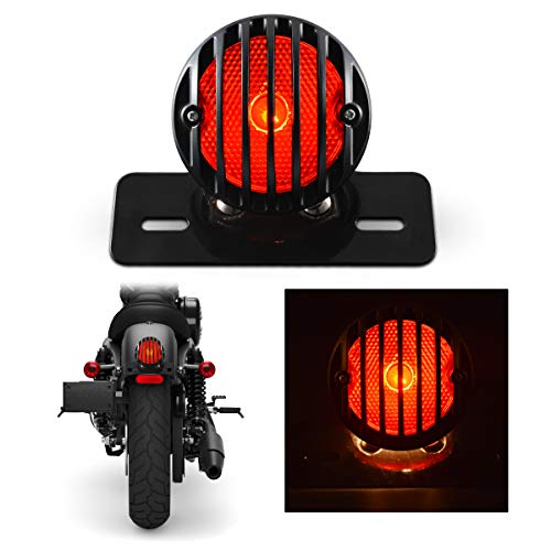 TUINCYN Luz trasera de la motocicleta roja con soporte de matrícula Motocicleta de servicio pesado negra Indicadores de 12V Luz intermitente Luz de freno de parada Luz de marcha